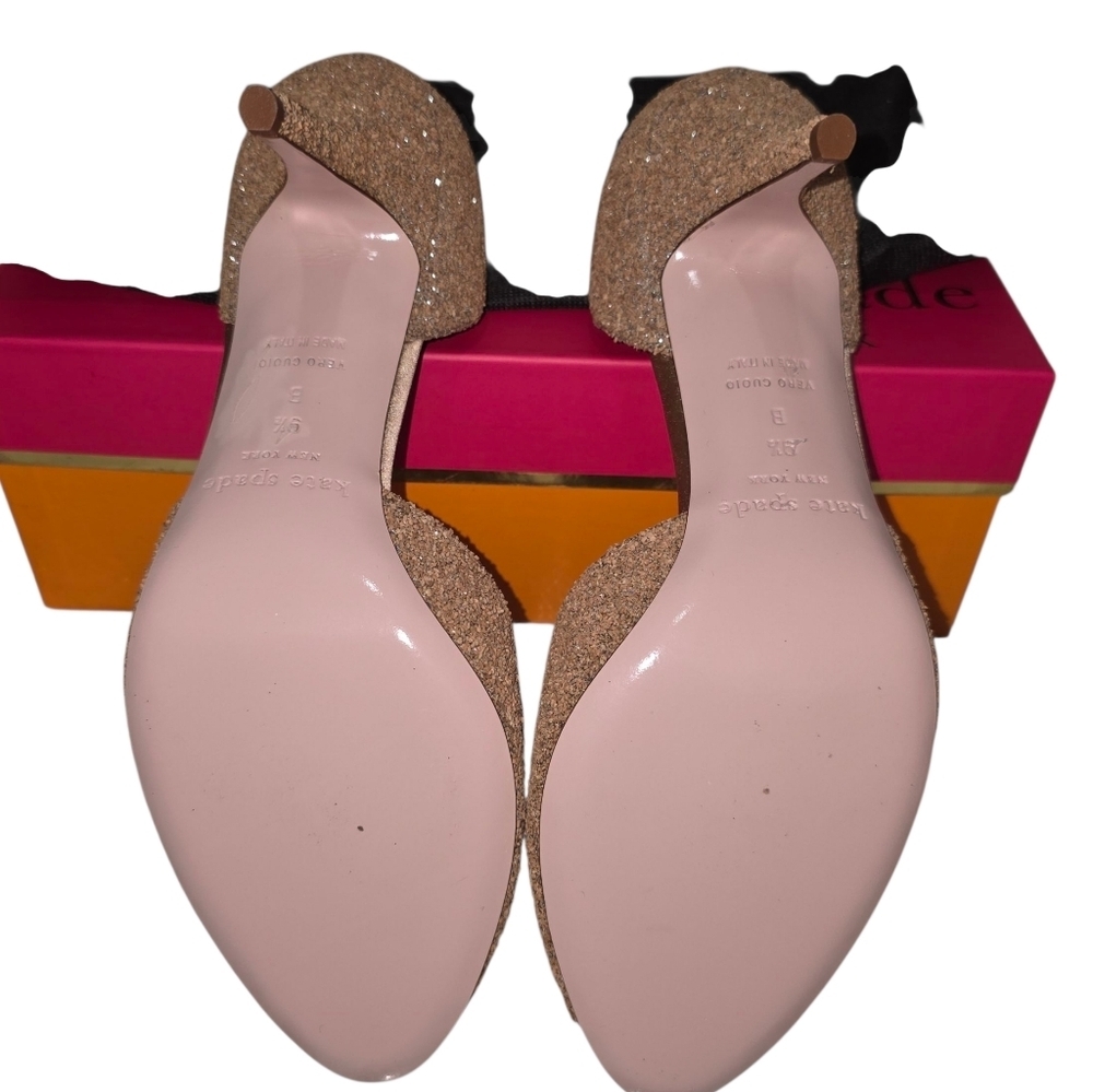 Kate Spade NIB Sage Glitter Peep Toe Cork Heels 9.5 NIB Made in Italy - Picture 6 of 10